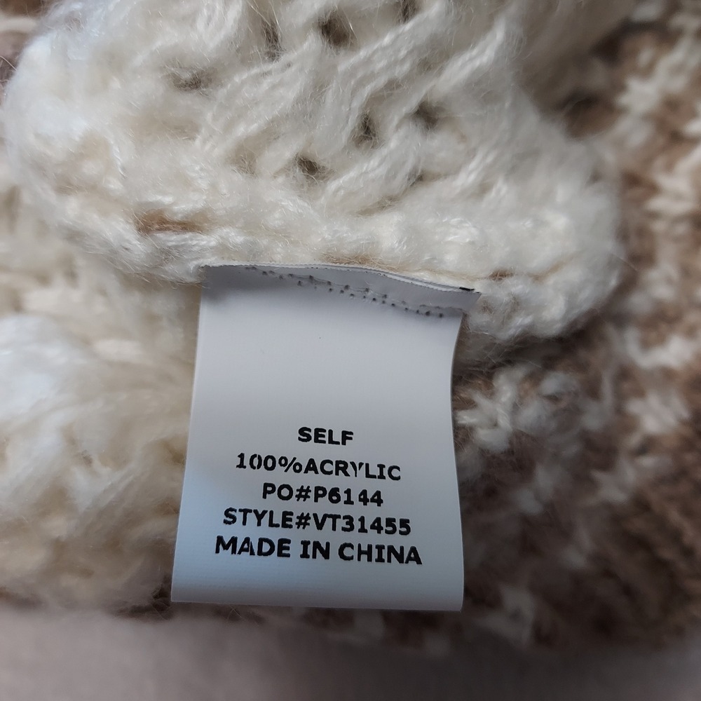 Vine & Love Womens L Striped Chunky Knit Sweater Cream Tan Cabincore Hygge Cozy - Picture 7 of 8